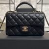Chanel Lambskin Quilted Mini Top Handle Rectangular Flap Black