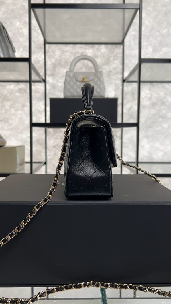 Chanel Lambskin Quilted Mini Top Handle Rectangular Flap Black