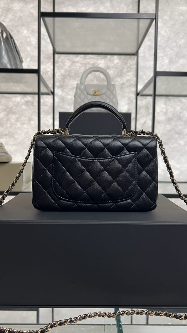 Chanel Lambskin Quilted Mini Top Handle Rectangular Flap Black