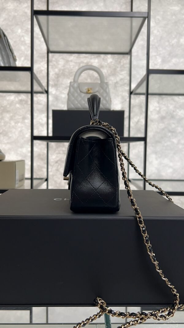 Chanel Lambskin Quilted Mini Top Handle Rectangular Flap Black