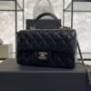 Chanel Lambskin Quilted Mini Top Handle Rectangular Flap Black
