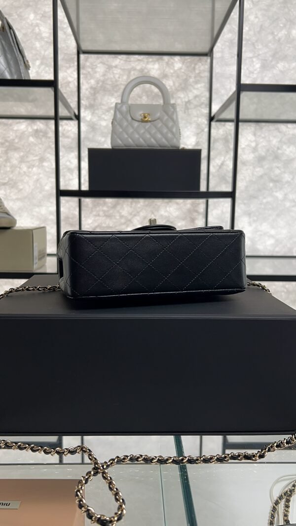 Chanel Lambskin Quilted Mini Top Handle Rectangular Flap Black