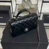 Chanel Lambskin Quilted Mini Top Handle Rectangular Flap Black