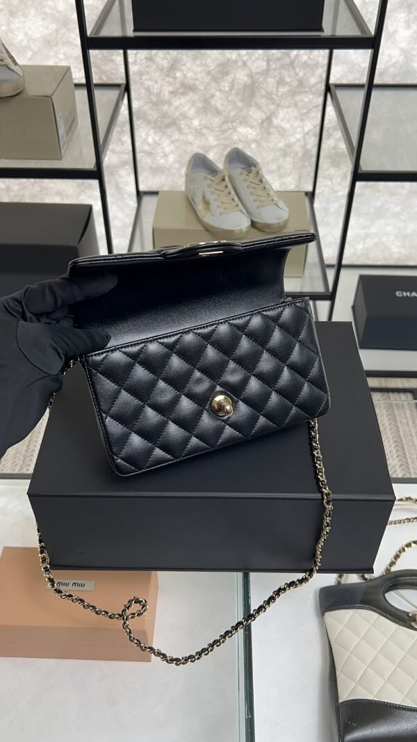 Chanel Lambskin Quilted Mini Top Handle Rectangular Flap Black