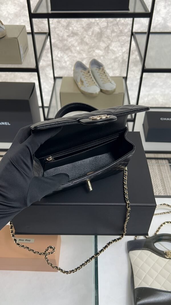 Chanel Lambskin Quilted Mini Top Handle Rectangular Flap Black