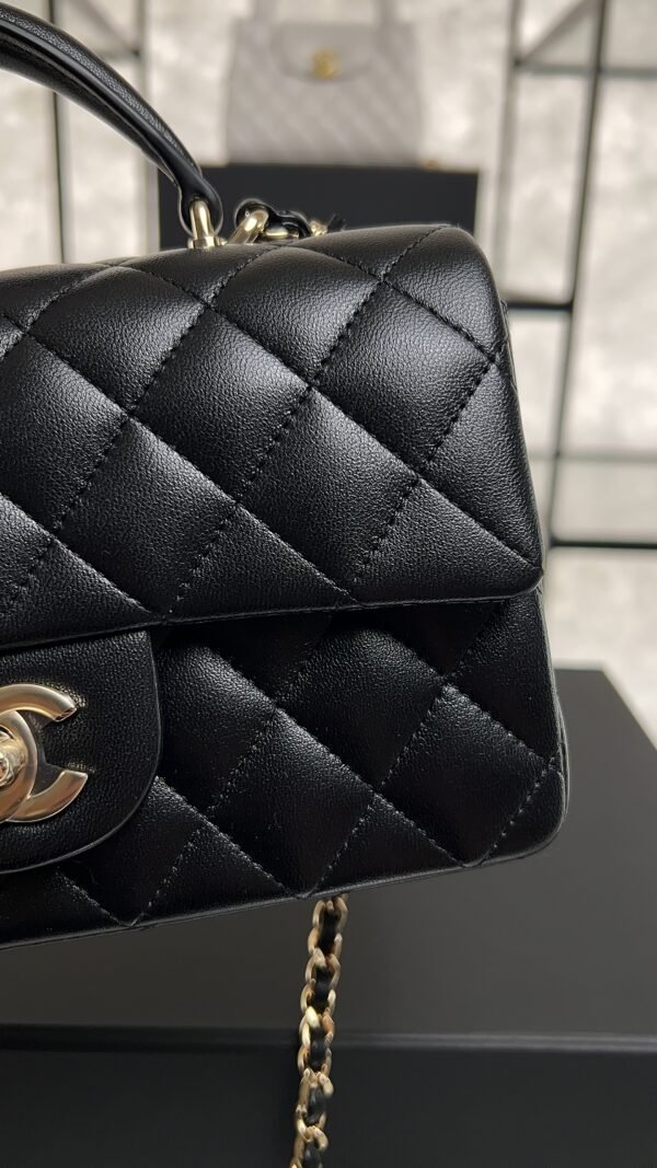 Chanel Lambskin Quilted Mini Top Handle Rectangular Flap Black