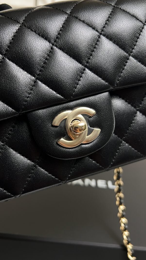 Chanel Lambskin Quilted Mini Top Handle Rectangular Flap Black