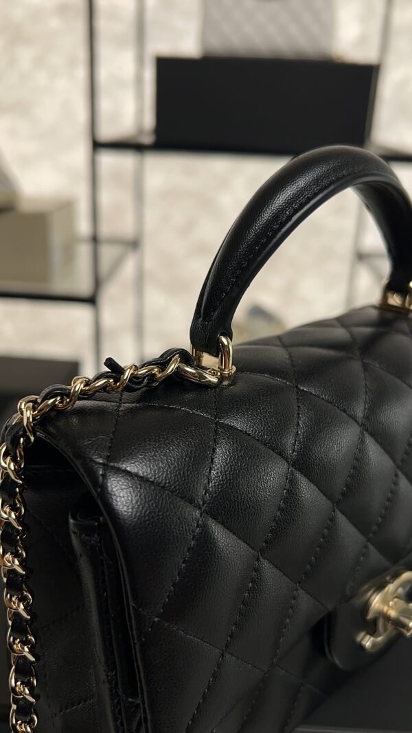 Chanel Lambskin Quilted Mini Top Handle Rectangular Flap Black