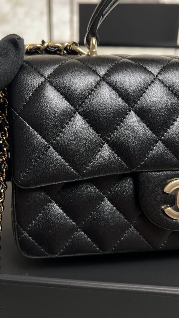 Chanel Lambskin Quilted Mini Top Handle Rectangular Flap Black