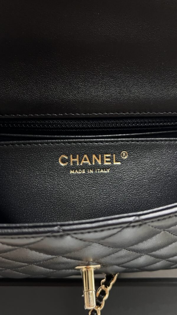 Chanel Lambskin Quilted Mini Top Handle Rectangular Flap Black