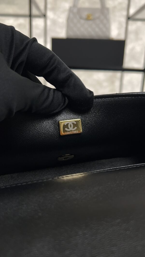 Chanel Lambskin Quilted Mini Top Handle Rectangular Flap Black