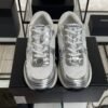 Chanel Fabric Laminated Calfskin Stretch CC Sneakers White Silver
