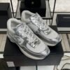 Chanel Fabric Laminated Calfskin Stretch CC Sneakers White Silver