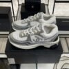 Chanel Fabric Laminated Calfskin Stretch CC Sneakers White Silver