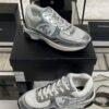 Chanel Fabric Laminated Calfskin Stretch CC Sneakers White Silver