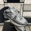 Chanel Fabric Laminated Calfskin Stretch CC Sneakers White Silver