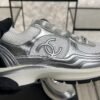 Chanel Fabric Laminated Calfskin Stretch CC Sneakers White Silver