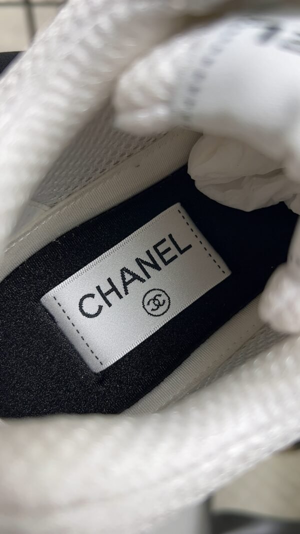 Chanel Fabric Laminated Calfskin Stretch CC Sneakers White Silver