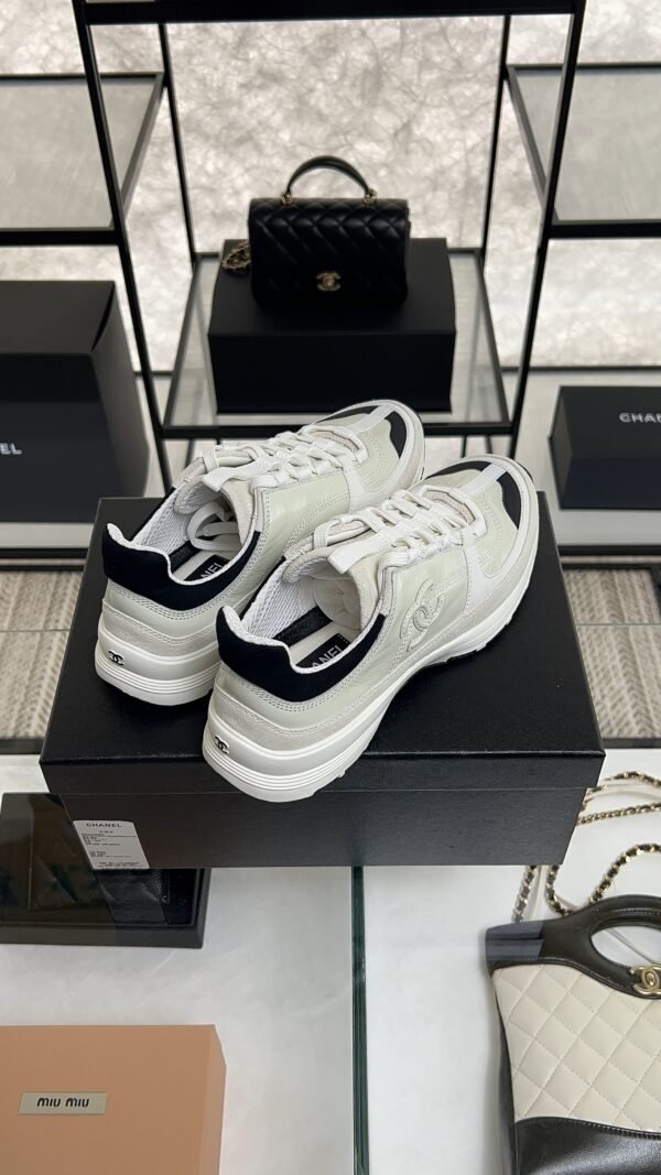 Chanel Suede Calfskin Womens CC Sneakers White Black