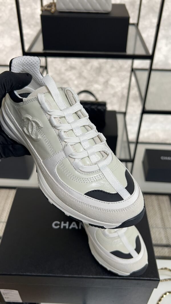 Chanel Suede Calfskin Womens CC Sneakers White Black