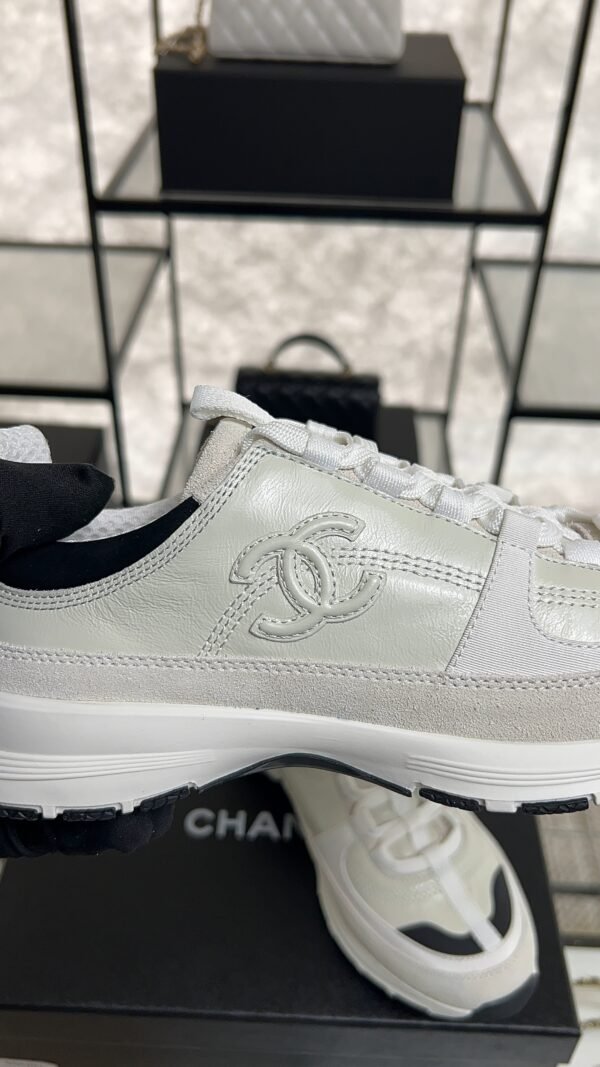Chanel Suede Calfskin Womens CC Sneakers White Black