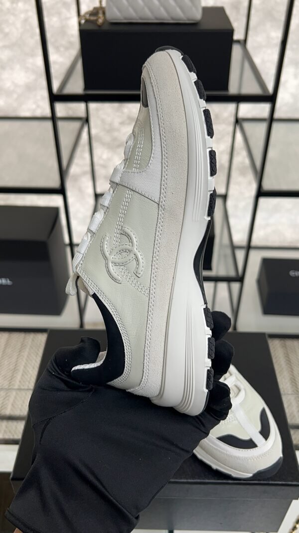 Chanel Suede Calfskin Womens CC Sneakers White Black