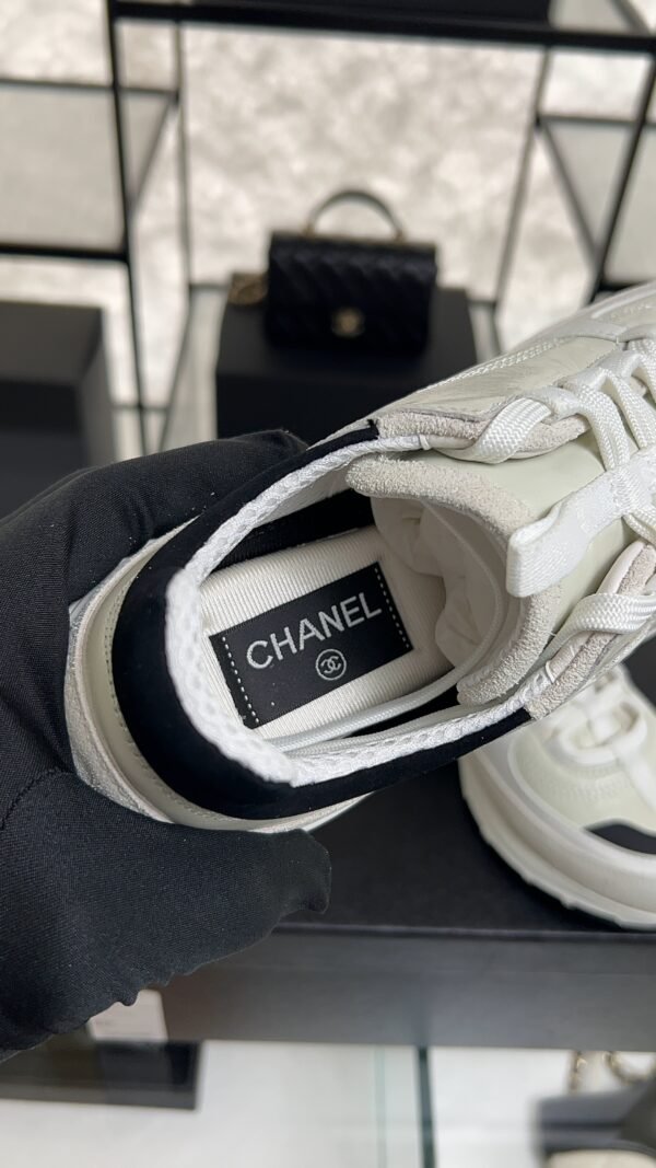 Chanel Suede Calfskin Womens CC Sneakers White Black