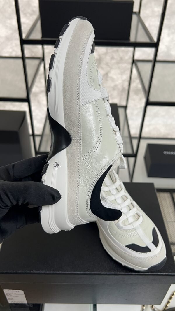 Chanel Suede Calfskin Womens CC Sneakers White Black