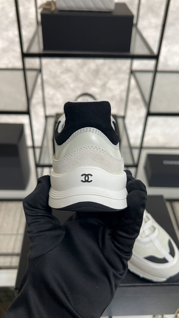 Chanel Suede Calfskin Womens CC Sneakers White Black