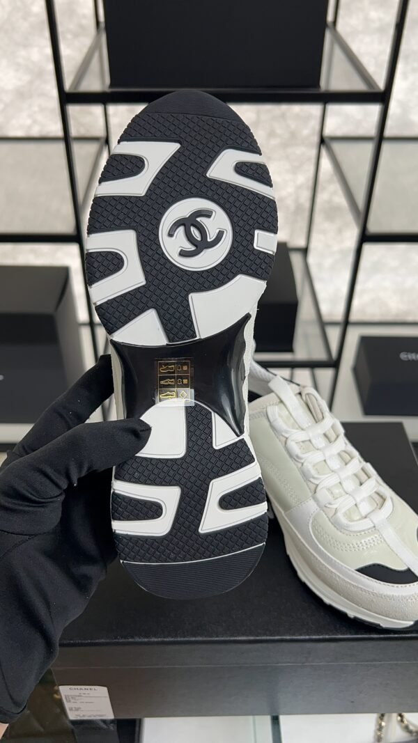 Chanel Suede Calfskin Womens CC Sneakers White Black