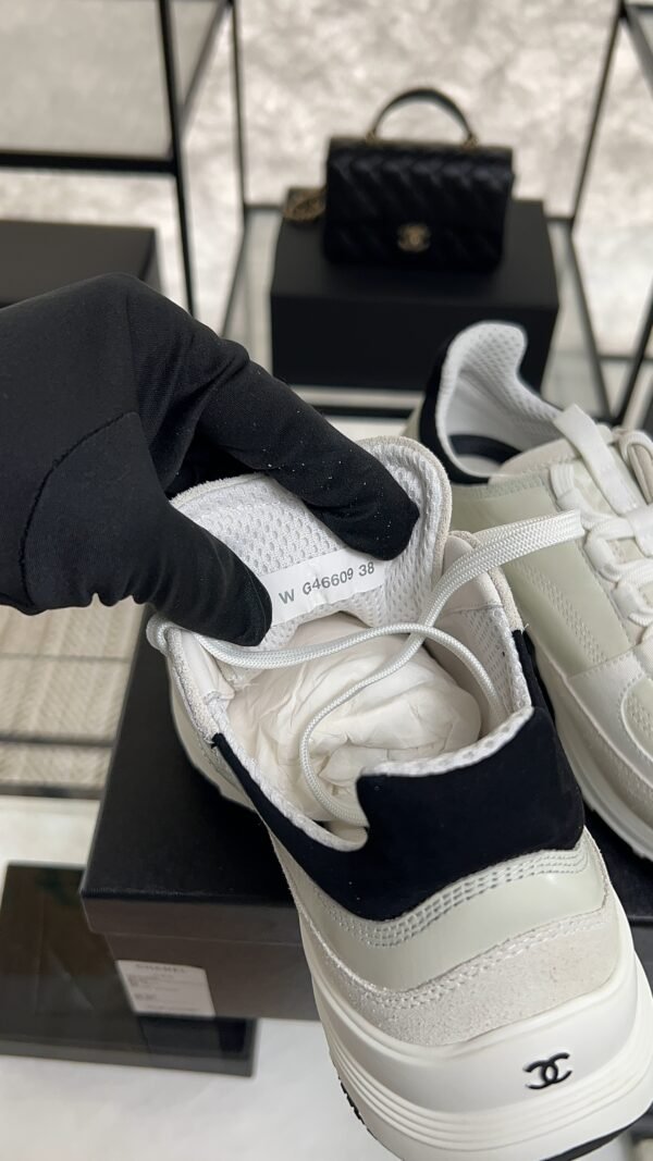 Chanel Suede Calfskin Womens CC Sneakers White Black