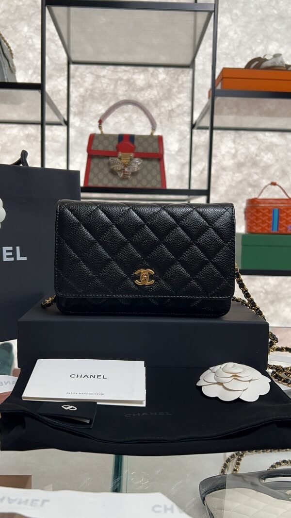Chanel Caviar Quilted CC Turnlock Wallet On Chain WOC Black