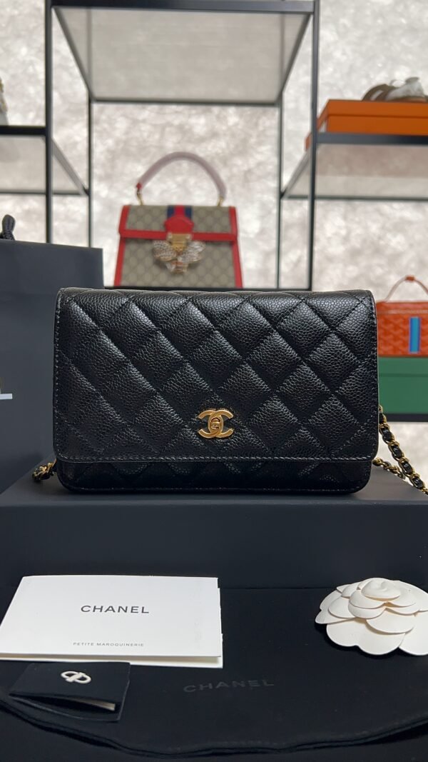Chanel Caviar Quilted CC Turnlock Wallet On Chain WOC Black