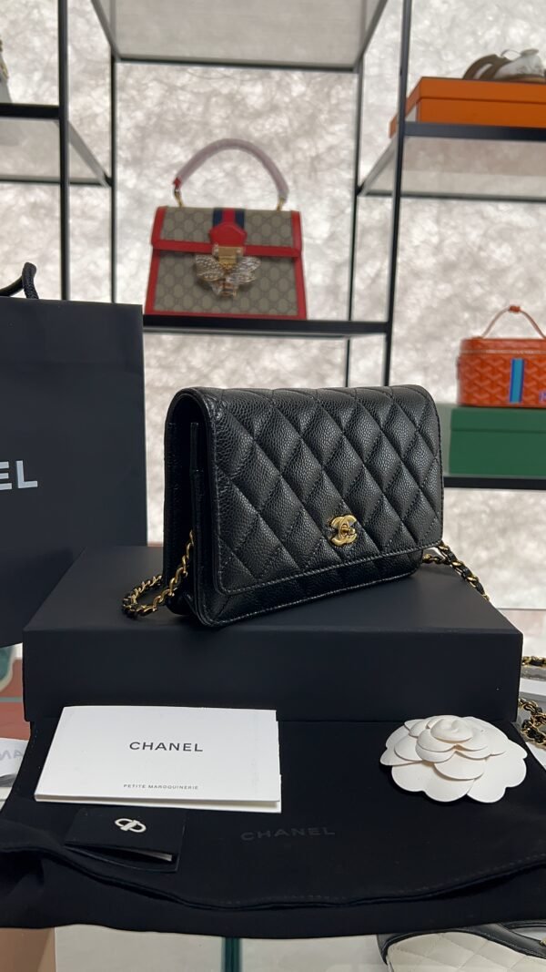 Chanel Caviar Quilted CC Turnlock Wallet On Chain WOC Black