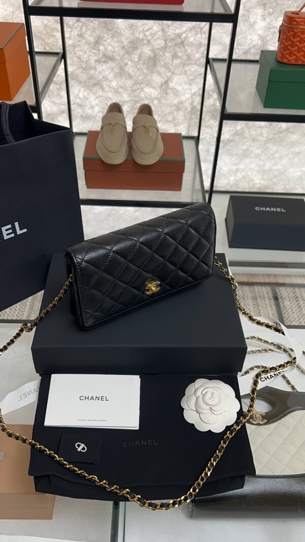 Chanel Caviar Quilted CC Turnlock Wallet On Chain WOC Black