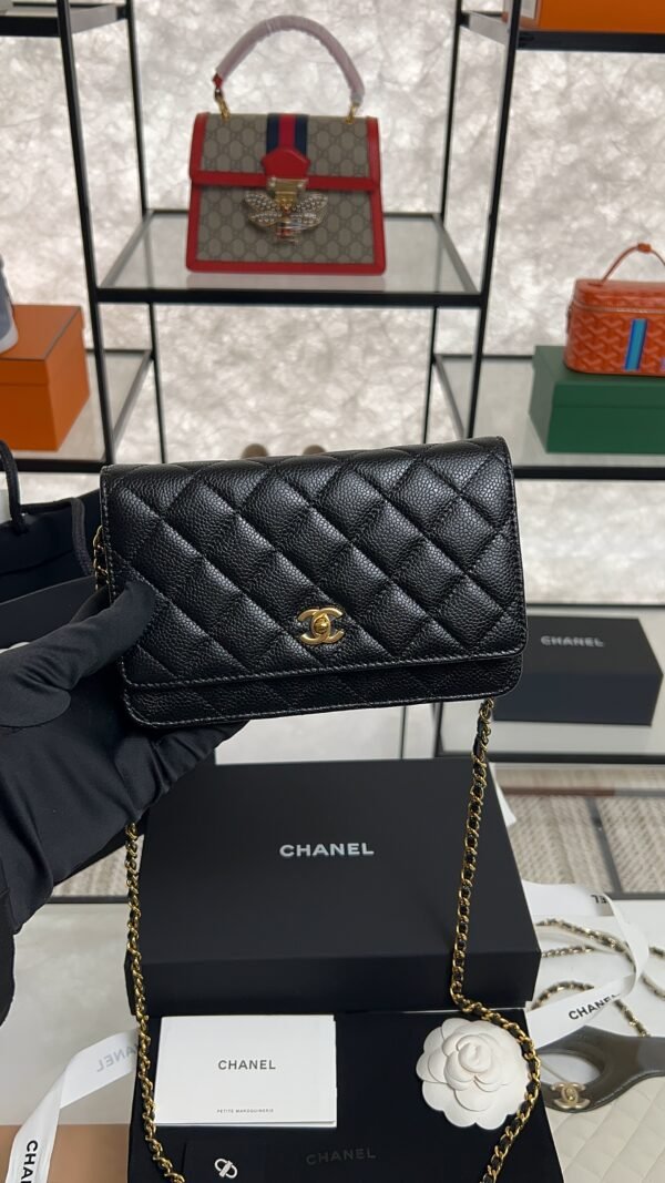 Chanel Caviar Quilted CC Turnlock Wallet On Chain WOC Black