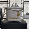 CHANEL 22 Mini Handbag Shiny Calfskin & Gold-Tone Metal Light gray
