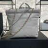 CHANEL 22 Mini Handbag Shiny Calfskin & Gold-Tone Metal Light gray