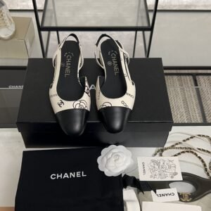 2026_01_25_13_43_IMG_0643 Chanel Printed Lambskin Cap Toe CC Slingback Pumps Black White