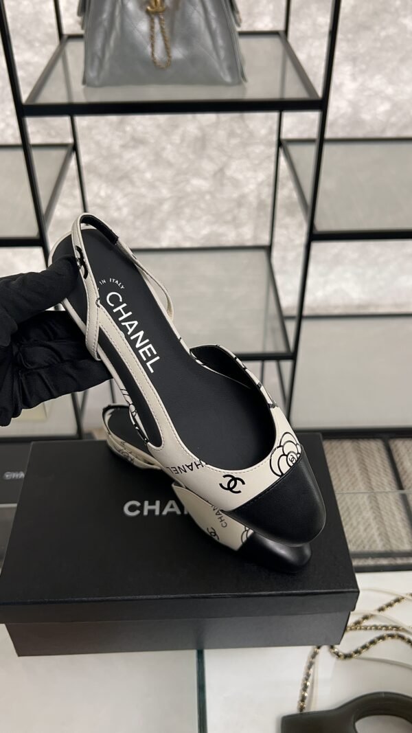 Chanel Printed Lambskin Cap Toe CC Slingback Pumps  Black White