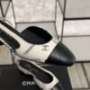 Chanel Printed Lambskin Cap Toe CC Slingback Pumps  Black White