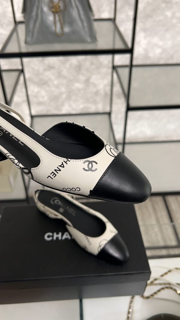 Chanel Printed Lambskin Cap Toe CC Slingback Pumps  Black White