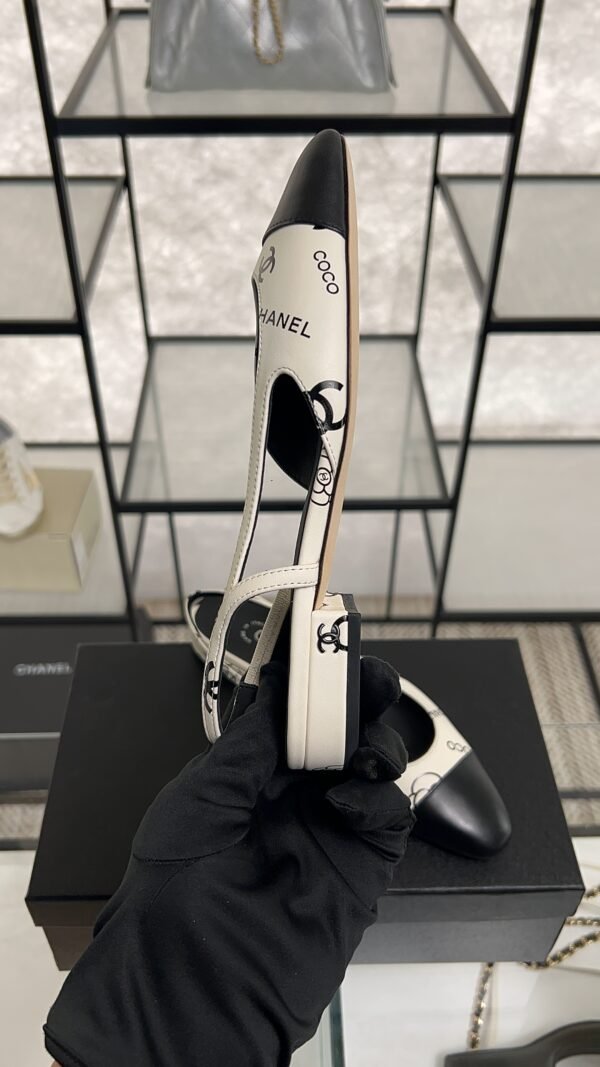 Chanel Printed Lambskin Cap Toe CC Slingback Pumps  Black White