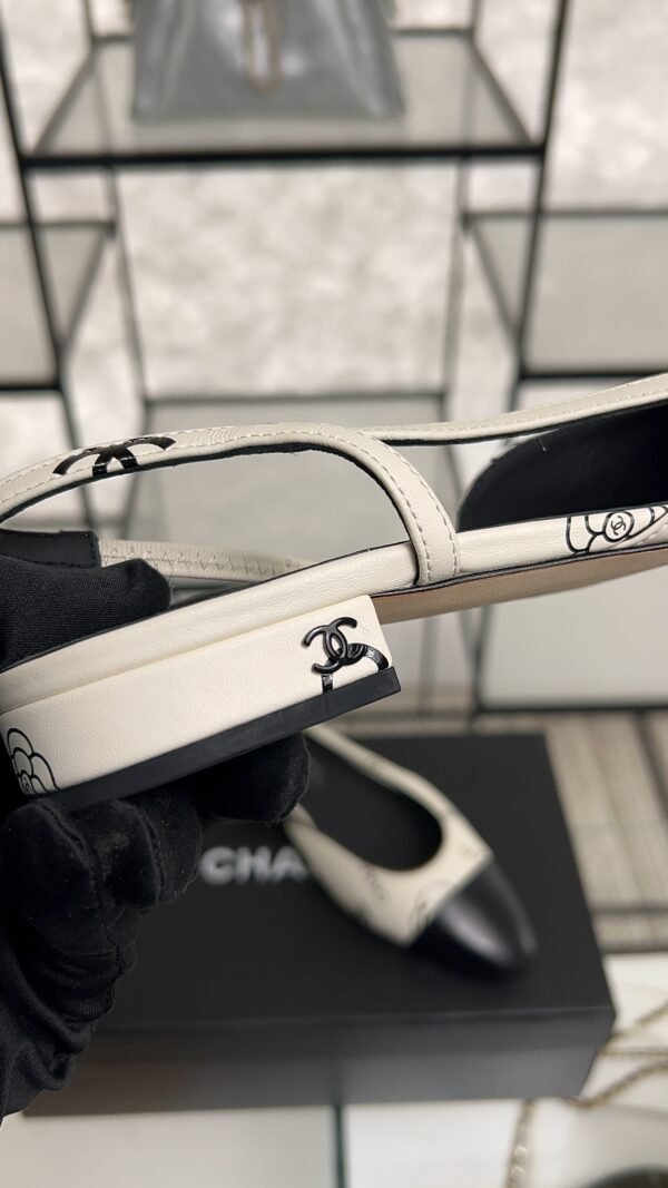 Chanel Printed Lambskin Cap Toe CC Slingback Pumps  Black White