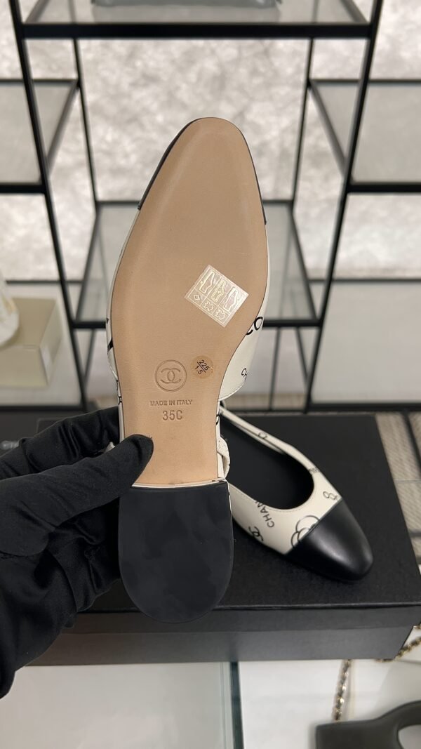 Chanel Printed Lambskin Cap Toe CC Slingback Pumps  Black White