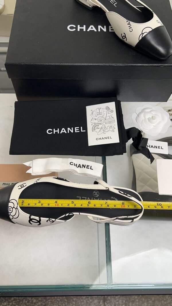 Chanel Printed Lambskin Cap Toe CC Slingback Pumps  Black White