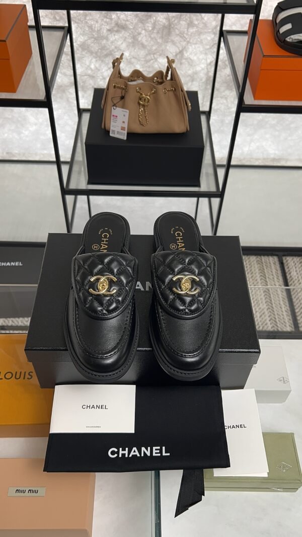 Chanel Lambskin Quilted CC Turnlock Mules  Black