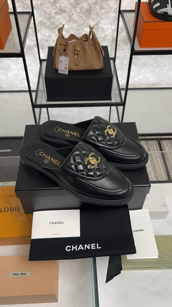 Chanel Lambskin Quilted CC Turnlock Mules  Black