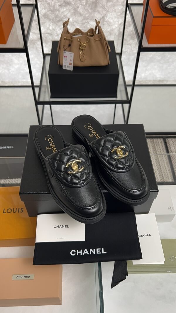 Chanel Lambskin Quilted CC Turnlock Mules  Black