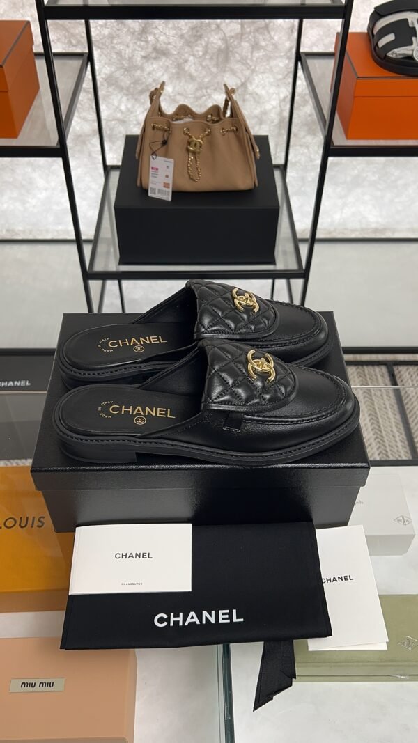Chanel Lambskin Quilted CC Turnlock Mules  Black